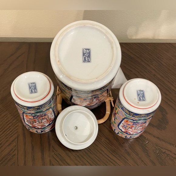 Vintage Porcelain Japanese Ship Design Teapot with 2 Cups Set - Picture 5 of 5